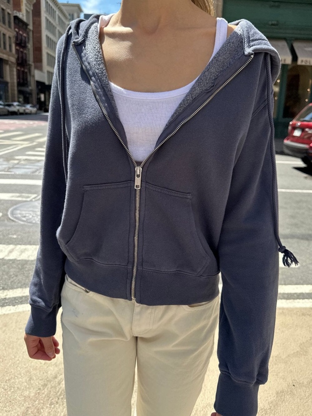 Brandy Melville Blue Cropped Zip Up